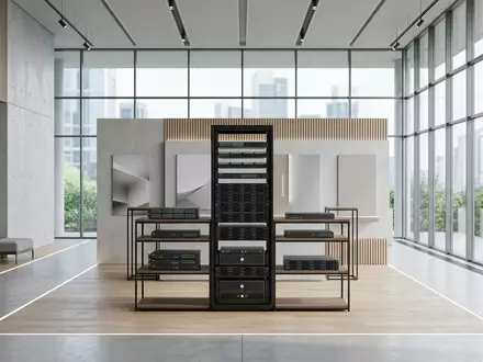 Architektur-Render im IT-Fachhandel mit Serverrack zum Thema IBM ThinkPad, ISIN US4592001014, neutrales Tageslicht - Foto: THN