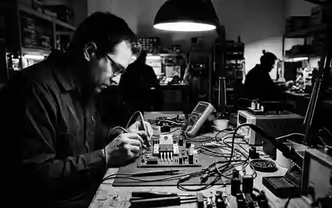 Schwarzweiss-Reportage mit Leistungshalbleiter zum Thema Infineon Chip, ISIN DE0006231004, hoher Kontrast, sachlich dargestellt - Foto: THN