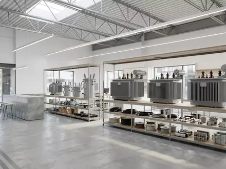 Architektur-Render im Elektrofachhandel mit Stromtransformator zum Thema Eversource, ISIN US30040W1080, neutrales Tageslicht - Foto: THN