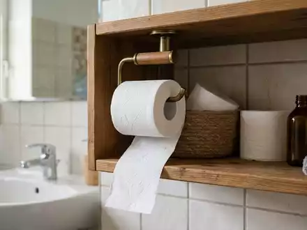 Fotorealistische Aufnahme von Toilettenpapier im Badezimmer zum Thema Zewa Toilettenpapier, ISIN SE0017768716, natuerliches Licht - Foto: THN