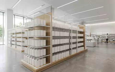 Architektur-Render im Drogeriemarkt mit Toilettenpapier zum Thema Zewa Toilettenpapier, ISIN SE0017768716, neutrales Tageslicht - Foto: THN