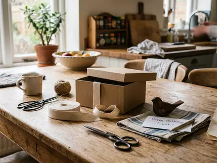 Fotorealistische Aufnahme von Geschenkbox zum Verschenken zum Thema Etsy Geschenke, ISIN US29786A1060, natuerliches Licht - Foto: THN