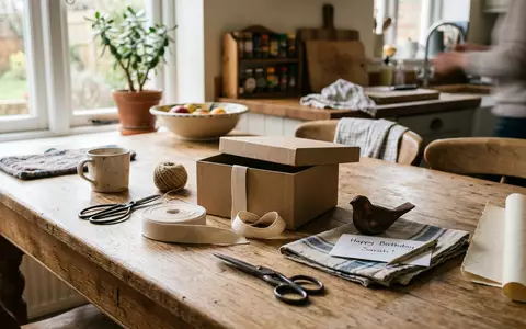 Fotorealistische Aufnahme von Geschenkbox zum Verschenken zum Thema Etsy Geschenke, ISIN US29786A1060, natuerliches Licht - Foto: THN