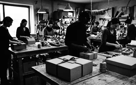 Schwarzweiss-Reportage mit Geschenkbox zum Thema Etsy Geschenke, ISIN US29786A1060, hoher Kontrast, sachlich dargestellt - Foto: THN