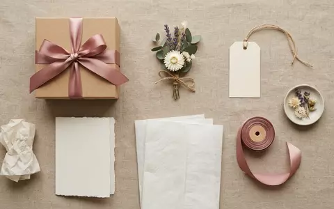 Flatlay-Arrangement rund um Geschenkbox zum Thema Etsy Geschenke, ISIN US29786A1060, weiches Oberlicht - Foto: THN