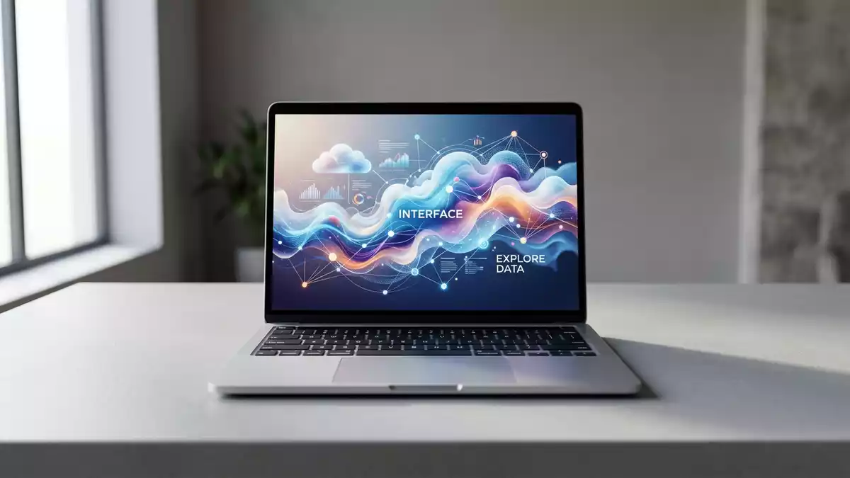 Fotorealistische Studioansicht von Cloud-Laptop in neutraler Produktdarstellung