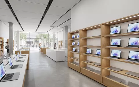 Architektur-Render im Computerfachhandel mit Cloud-Laptop zum Thema Dropbox Plus, ISIN US26210C1045, neutrales Tageslicht - Foto: THN