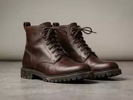 Fotorealistische Studioaufnahme von Lederstiefel zum Thema Dr. Martens 1460 Boots, ISIN GB00BL6NGV24, klare Lichtfuehrung - Foto: THN