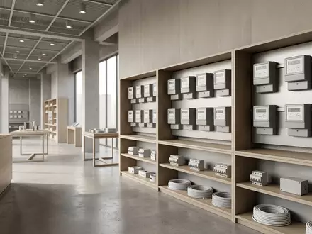 Architektur-Render im Elektrofachhandel mit Stromzähler zum Thema E.ON Stromtarif, ISIN DE000ENAG999, neutrales Tageslicht - Foto: THN