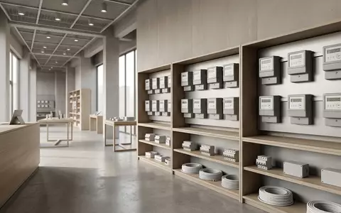 Architektur-Render im Elektrofachhandel mit Stromzähler zum Thema E.ON Stromtarif, ISIN DE000ENAG999, neutrales Tageslicht - Foto: THN
