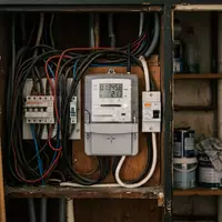 Fotorealistische Aufnahme von Stromzähler im Hausanschlussraum zum Thema Iberdrola Strom, ISIN ES0144580Y14, natuerliches Licht - Foto: THN