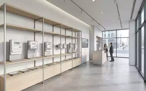 Architektur-Render im Energie-Fachhandel mit Stromzähler zum Thema Iberdrola Strom, ISIN ES0144580Y14, neutrales Tageslicht - Foto: THN