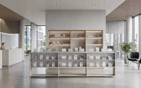 Architektur-Render im Bankfiliale mit Kreditkarte zum Thema HSBC Kreditkarte, ISIN GB0005405286, neutrales Tageslicht - Foto: THN