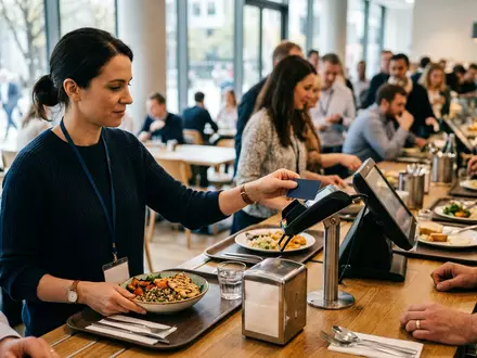Fotorealistische Aufnahme von Zahlungskarte in der Kantine zum Thema Ticket Restaurant, ISIN FR0010908533, natuerliches Licht - Foto: THN