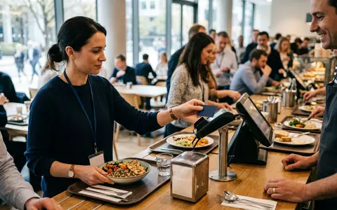 Fotorealistische Aufnahme von Zahlungskarte in der Kantine zum Thema Ticket Restaurant, ISIN FR0010908533, natuerliches Licht - Foto: THN