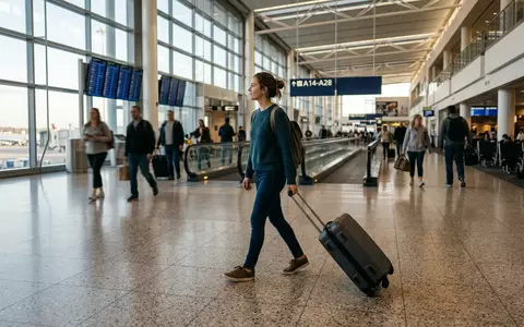 Fotorealistische Aufnahme von Handgepäckkoffer auf Reisen zum Thema easyJet Flug, ISIN GB00B7KR2P84, natuerliches Licht - Foto: THN