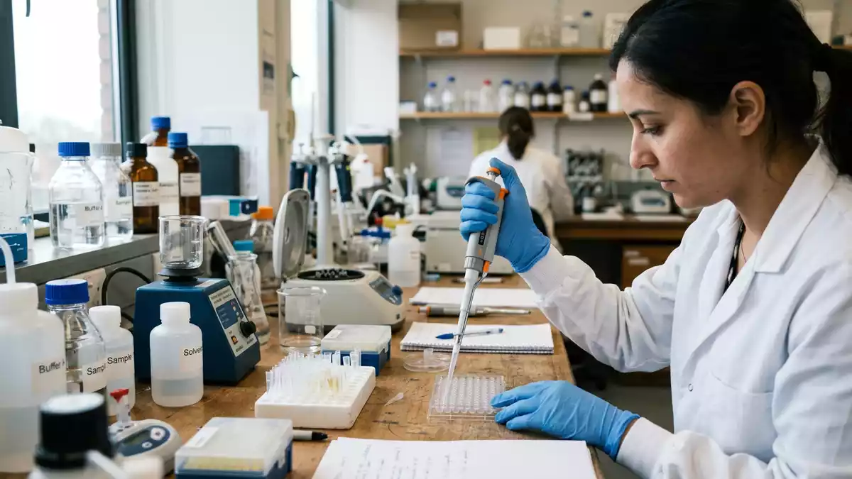 Fotorealistische Ansicht von Laborpipette im Labor in realer Umgebung, neutral