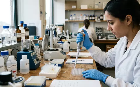 Fotorealistische Aufnahme von Laborpipette im Labor zum Thema Sartorius Pipette, ISIN FR0013154002, natuerliches Licht - Foto: THN