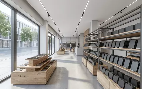 Architektur-Render im Computerfachhandel mit Solid-State-Laufwerk zum Thema Seagate IronWolf, ISIN IE00B18S7B29, neutrales Tageslicht - Foto: THN
