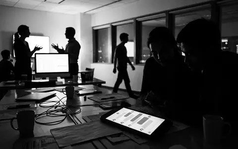 Schwarzweiss-Reportage mit Messenger-App zum Thema Slack Messenger, ISIN US79466L3024, hoher Kontrast, sachlich dargestellt - Foto: THN