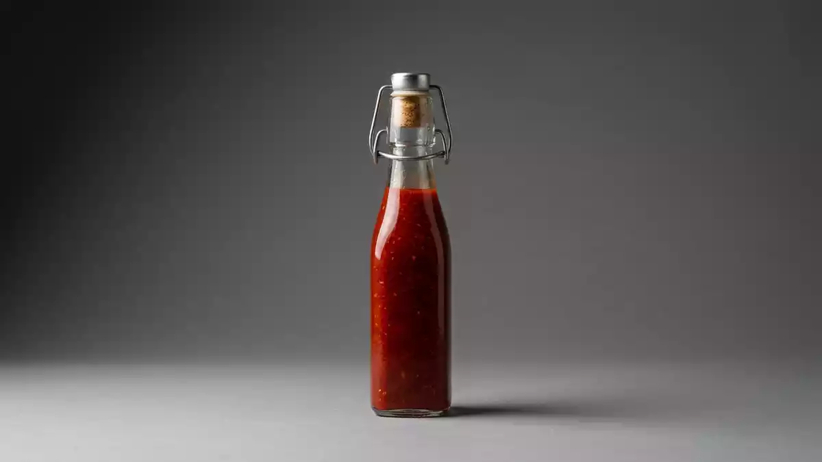 Fotorealistische Studioansicht von Chilisauce in neutraler Produktdarstellung, neutral