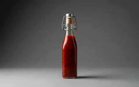 Fotorealistische Studioaufnahme von Chilisauce zum Thema Frank's RedHot Sauce, ISIN US5797802064, klare Lichtfuehrung - Foto: THN
