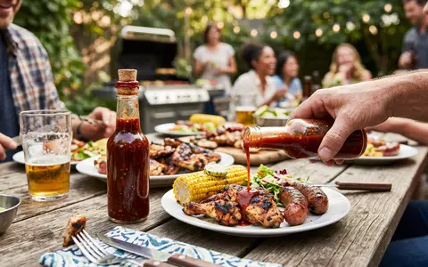 Fotorealistische Aufnahme von Chilisauce beim Grillen zum Thema Frank's RedHot Sauce, ISIN US5797802064, natuerliches Licht - Foto: THN