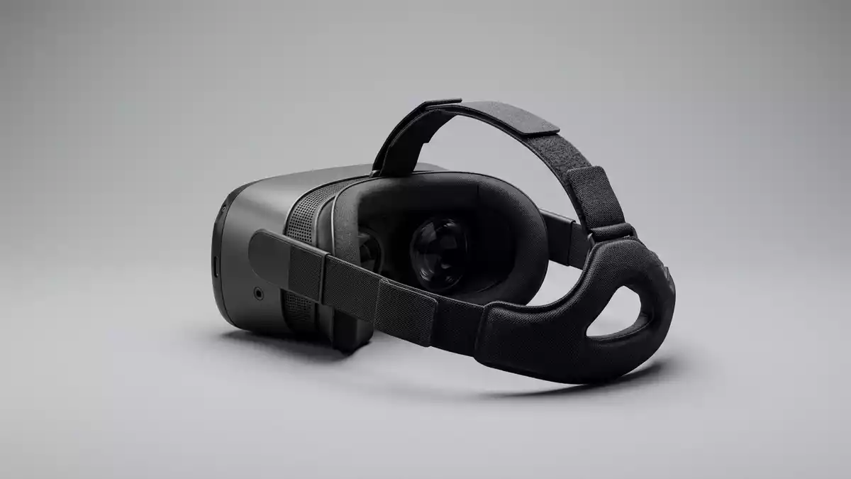 Fotorealistische Studioansicht von VR-Headset in neutraler Produktdarstellung, neutral