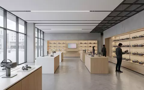 Architektur-Render im Elektronik-Fachmarkt mit VR-Headset zum Thema Oculus Quest 3, ISIN US30303M1027, neutrales Tageslicht - Foto: THN