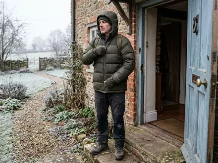Fotorealistische Aufnahme von Daunenjacke bei Kälte zum Thema Moncler Daunenjacke, ISIN IT0004965148, natuerliches Licht - Foto: THN