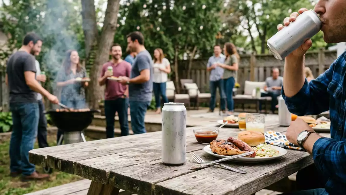 Fotorealistische Ansicht von Leichtbier beim Grillen in realer Umgebung, neutral