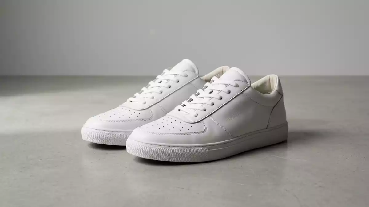 Fotorealistische Studioansicht von Ledersneaker in neutraler Produktdarstellung