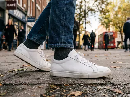 Fotorealistische Aufnahme von Ledersneaker im Alltag zum Thema Puma Cali, ISIN DE0006969603, natuerliches Licht - Foto: THN