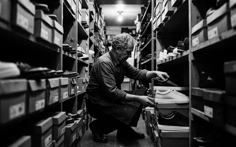 Schwarzweiss-Reportage mit Ledersneaker zum Thema Puma Cali, ISIN DE0006969603, hoher Kontrast, sachlich dargestellt - Foto: THN