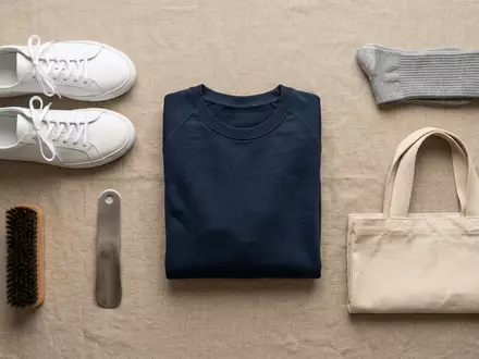 Flatlay-Arrangement rund um Ledersneaker zum Thema Puma Cali, ISIN DE0006969603, weiches Oberlicht - Foto: THN