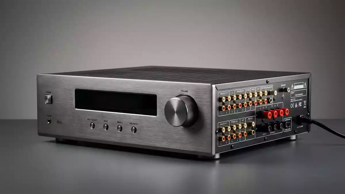Fotorealistische Studioansicht von Stereo-Receiver in neutraler Produktdarstellung