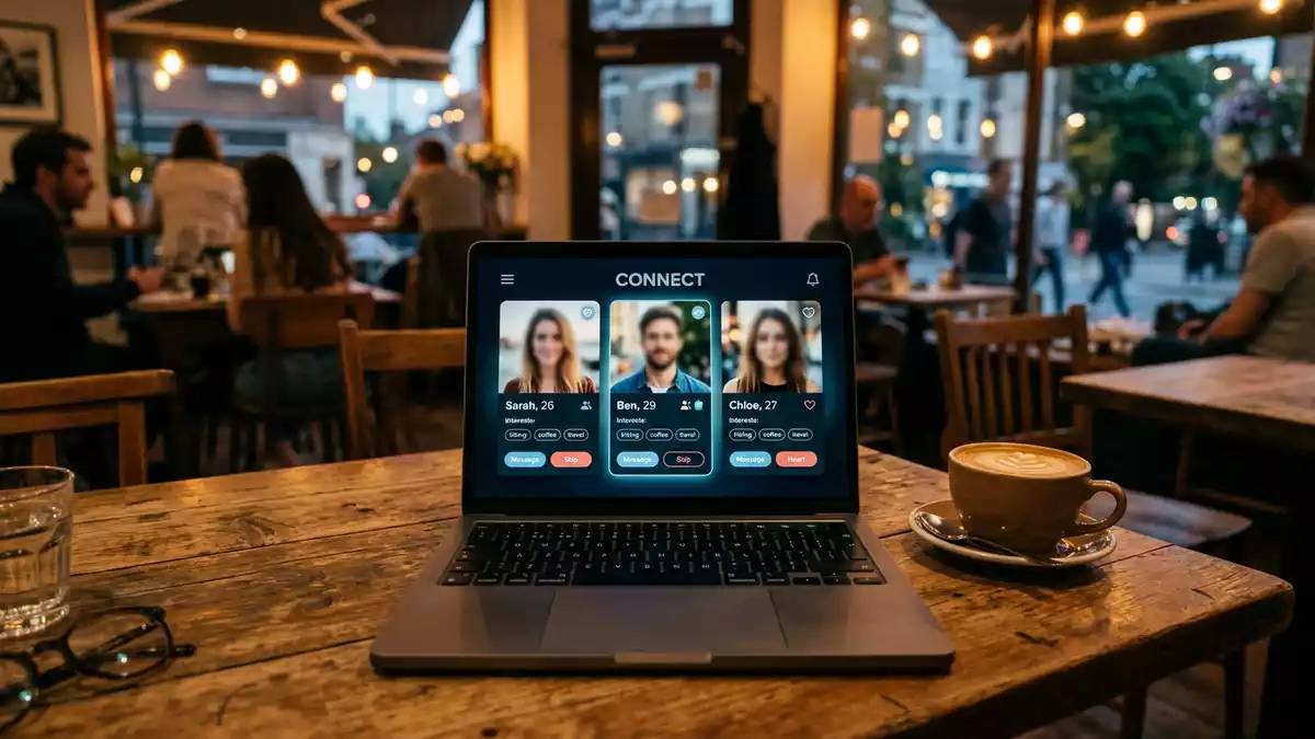 Fotorealistische Ansicht von Dating-App zu Hause in realer Umgebung, neutral