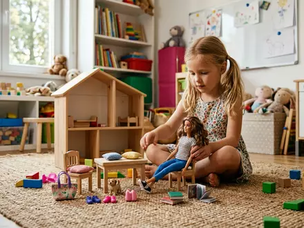 Fotorealistische Aufnahme von Modepuppe im Kinderzimmer zum Thema Barbie Puppe, ISIN US5770811025, natuerliches Licht - Foto: THN
