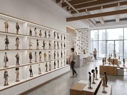 Architektur-Render im Spielwarengeschäft mit Modepuppe zum Thema Barbie Puppe, ISIN US5770811025, neutrales Tageslicht - Foto: THN