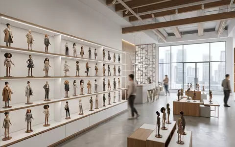 Architektur-Render im Spielwarengeschäft mit Modepuppe zum Thema Barbie Puppe, ISIN US5770811025, neutrales Tageslicht - Foto: THN