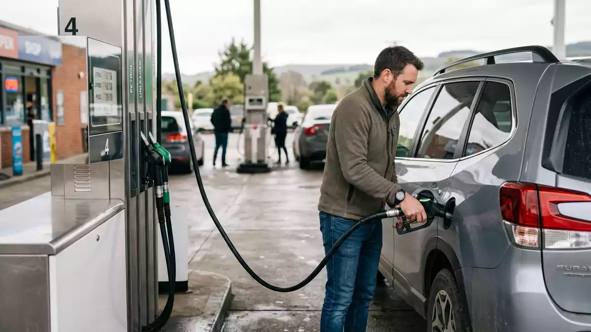 Fotorealistische Ansicht von Kraftstoffzapfpistole an der Tankstelle in realer