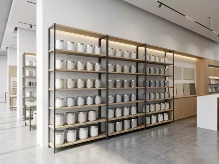 Architektur-Render im Farbenfachhandel mit Wandfarbe zum Thema Sherwin-Williams Wandfarbe, ISIN US8243481061, neutrales Tageslicht - Foto: THN