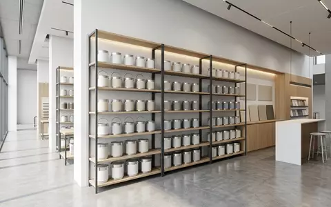 Architektur-Render im Farbenfachhandel mit Wandfarbe zum Thema Sherwin-Williams Wandfarbe, ISIN US8243481061, neutrales Tageslicht - Foto: THN