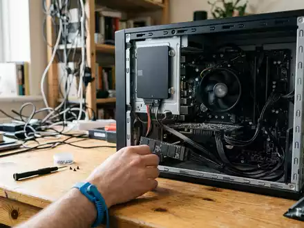 Fotorealistische Aufnahme von Solid-State-Laufwerk am Computer zum Thema Crucial SSD, ISIN US5951121038, natuerliches Licht - Foto: THN
