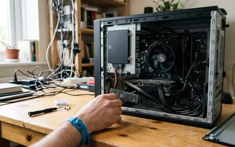 Fotorealistische Aufnahme von Solid-State-Laufwerk am Computer zum Thema Crucial SSD, ISIN US5951121038, natuerliches Licht - Foto: THN