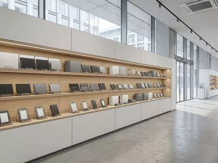 Architektur-Render im Elektronik-Fachmarkt mit Solid-State-Laufwerk zum Thema Crucial SSD, ISIN US5951121038, neutrales Tageslicht - Foto: THN