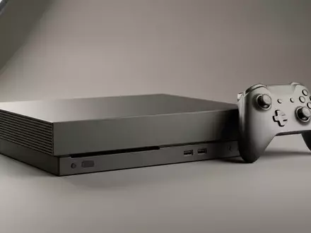 Fotorealistische Studioaufnahme von Spielkonsole zum Thema Xbox Series X, ISIN US5949181045, klare Lichtfuehrung - Foto: THN