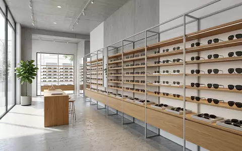 Architektur-Render im Optikfachgeschäft mit Sonnenbrille zum Thema Mister Spex Sonnenbrille, ISIN DE000A3CSAE2, neutrales Tageslicht - Foto: THN