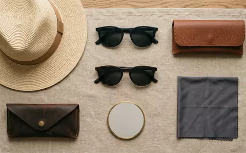 Flatlay-Arrangement rund um Sonnenbrille zum Thema Mister Spex Sonnenbrille, ISIN DE000A3CSAE2, weiches Oberlicht - Foto: THN