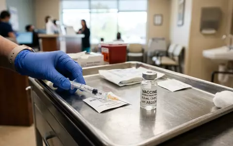 Fotorealistische Aufnahme von Impfstoffampulle in der Arztpraxis zum Thema Pfizer Impfstoff, ISIN US7170811035, natuerliches Licht - Foto: THN